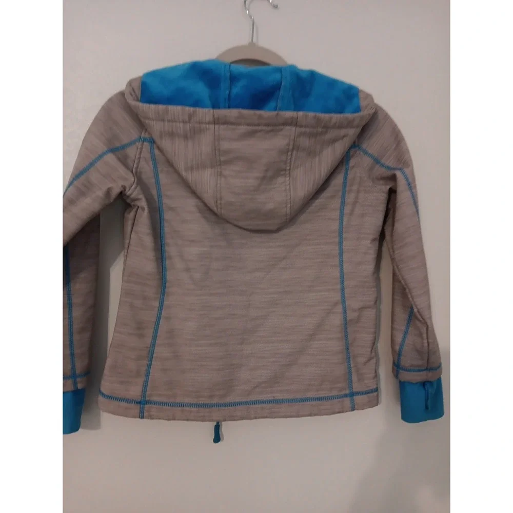 Snowzu Girl's Sz. 7/8 Soft Shelled Lined Jacket w/Hood  Lighter Weight Gray/Teal